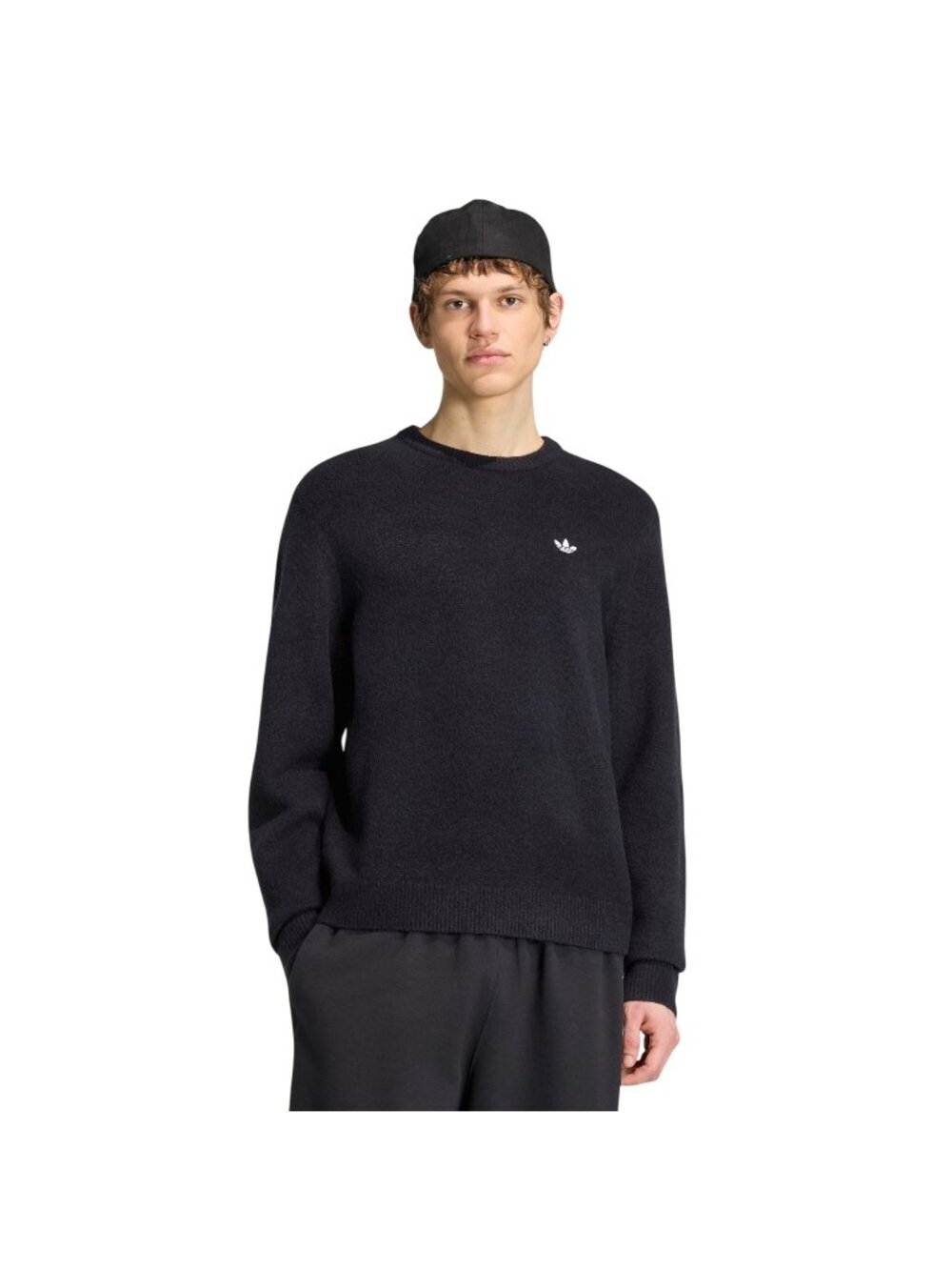 Adidas Mens Black Trefoil Essentials Fully Knit Sweater